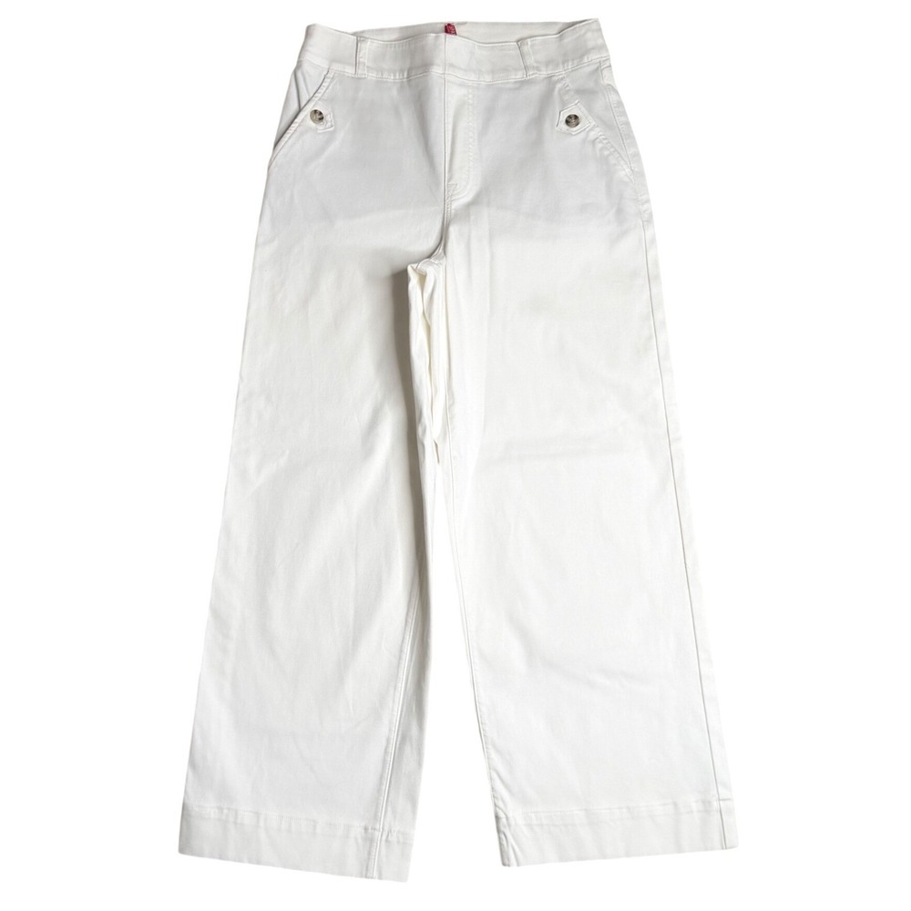Spanx Stretch Twill Wide Leg Crop High Rise Pants White Womens Medium